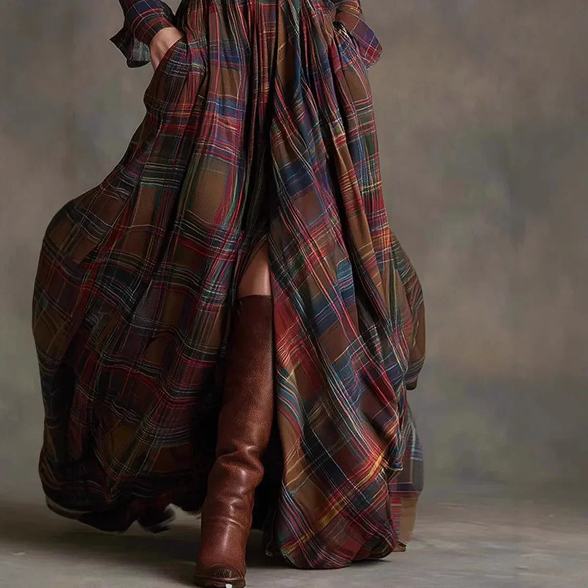 Elizabeth | Plaid Maxi Dress with Belt