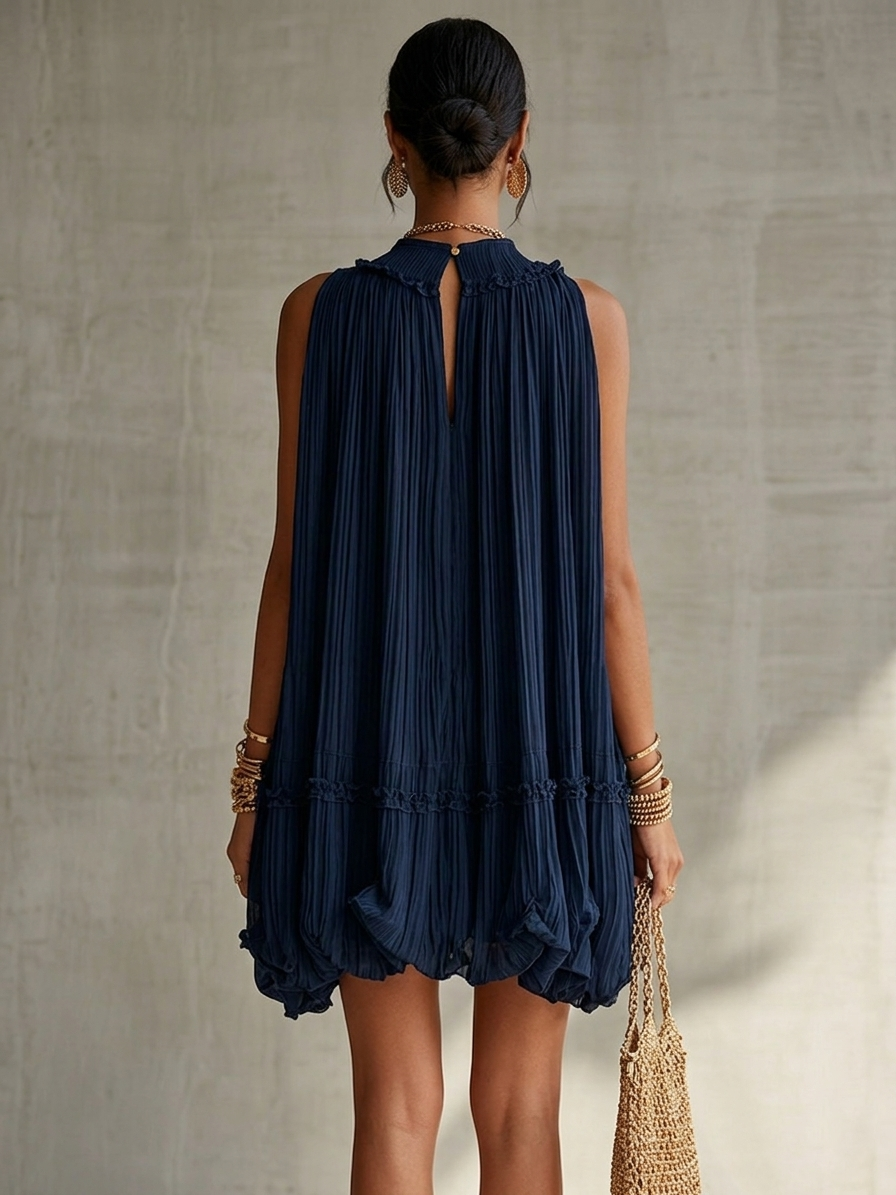 Camilla | Mini chiffonjurk met halterhals en ballonrok