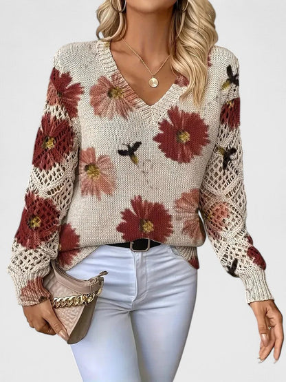 Catarina – Strikbluse med blomsterprint