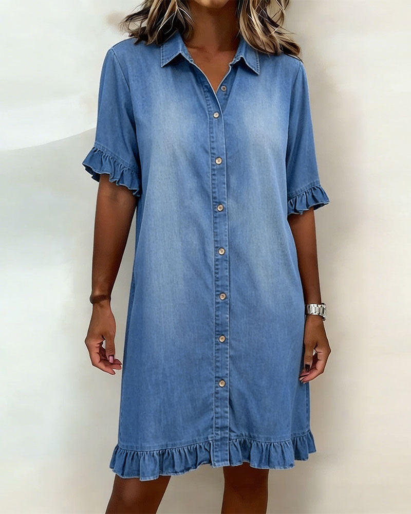 Elodie | Comfortabele Denim Jurk met Gerimpeld Detail