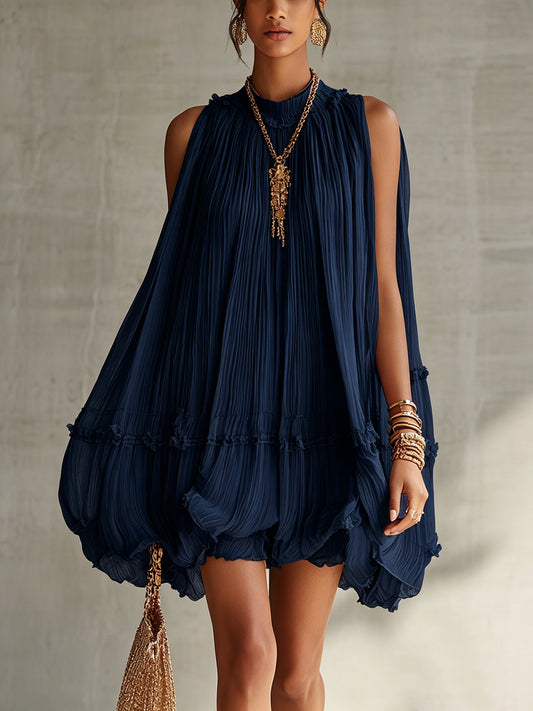 Camilla | Mini chiffonjurk met halterhals en ballonrok