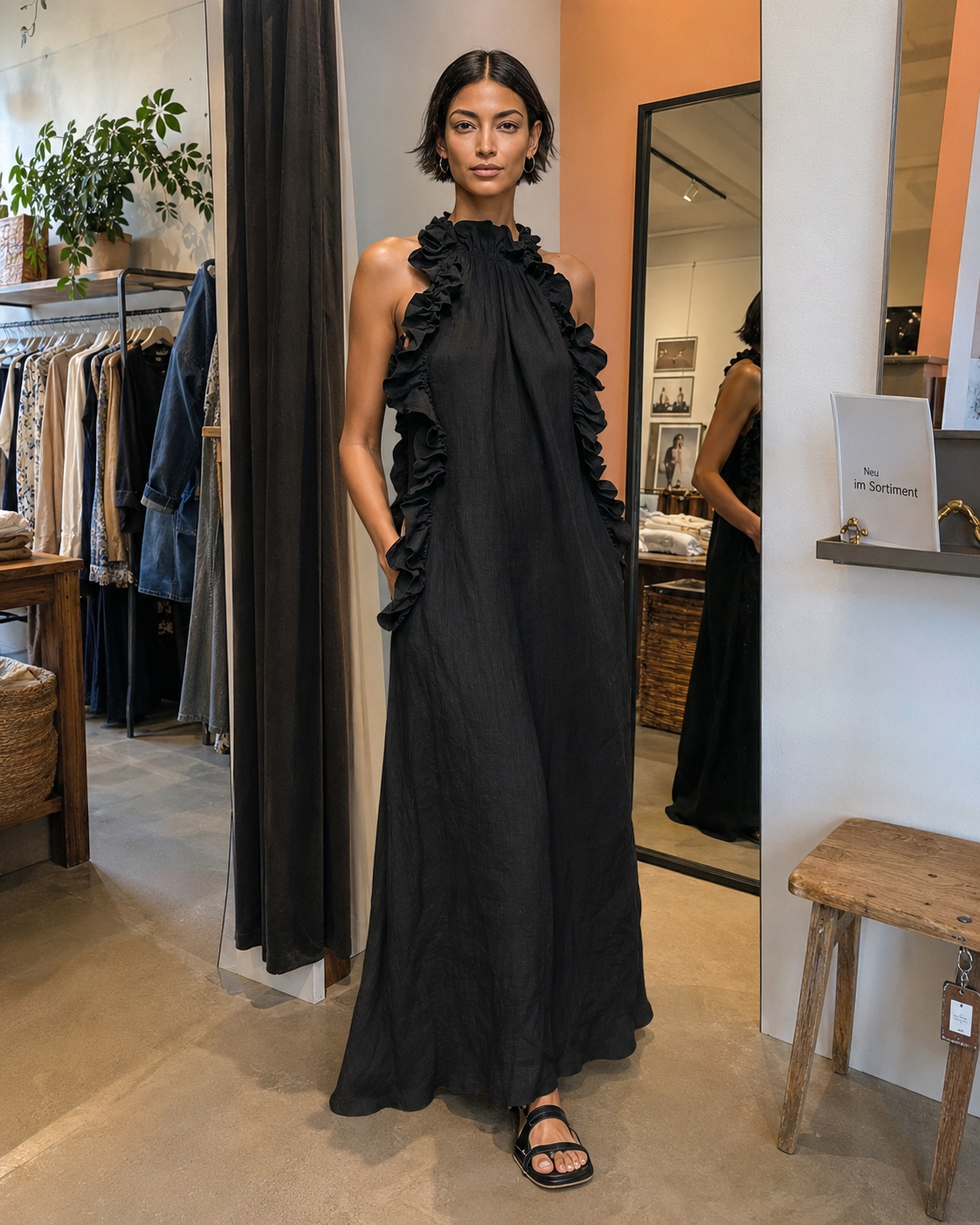 Helena | Mouwloze linnen maxi-jurk met ruches