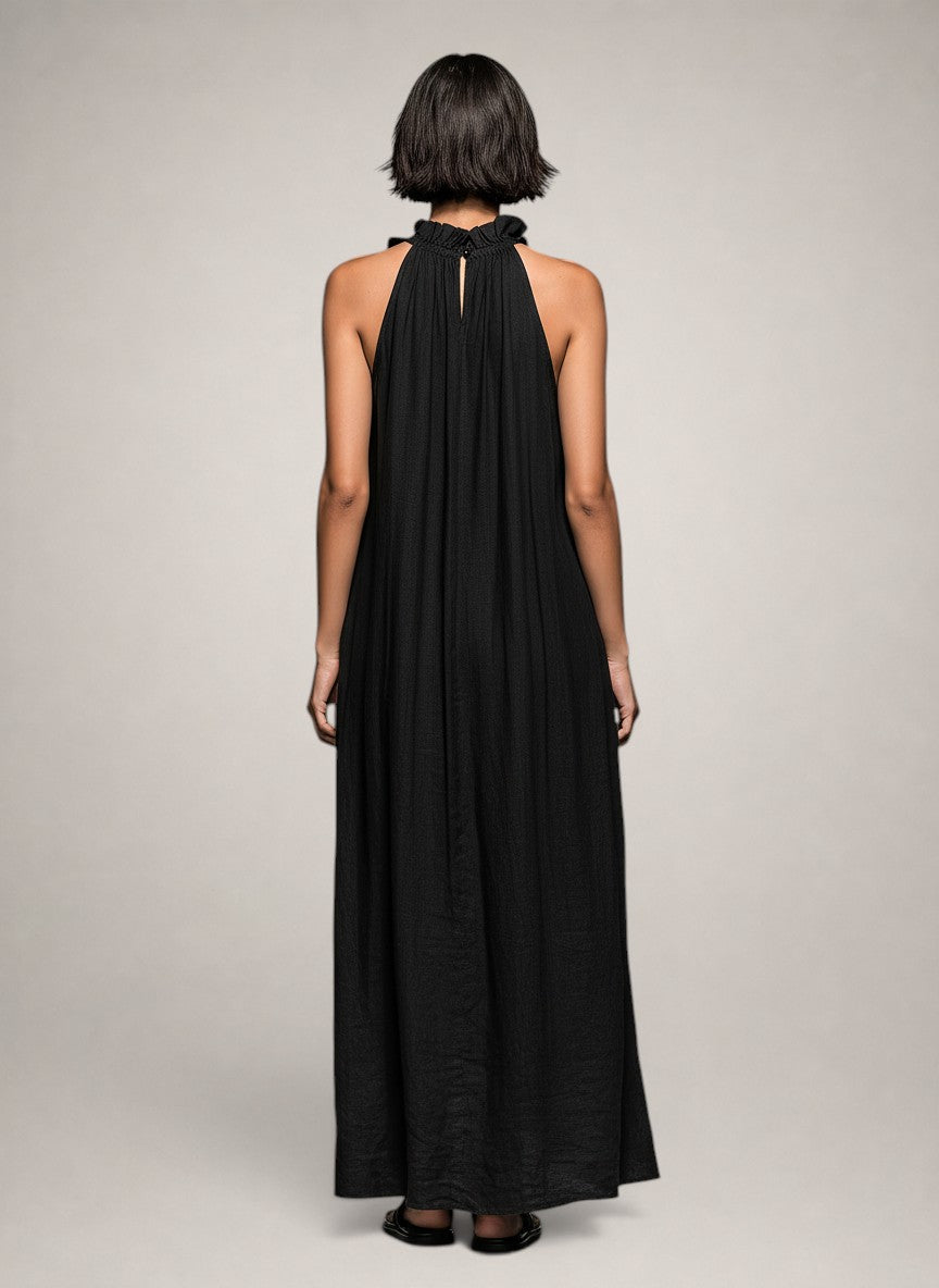 Helena | Mouwloze linnen maxi-jurk met ruches